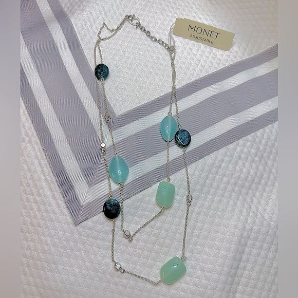 MONET Double Stranded Beaded Necklace with Silver Toned Chain - Picture 7 of 12